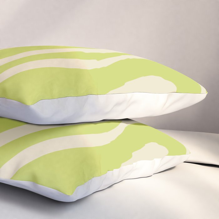 Modern Retro Liquid Swirl Abstract Pattern Vertical Light Lime Linden Green and Beige Pillow Sham Gallery Image 3