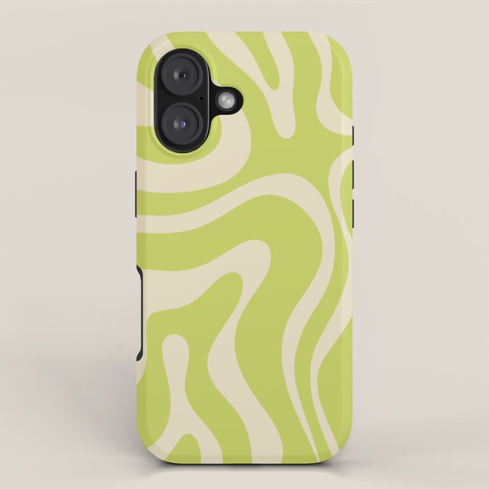 Modern Retro Liquid Swirl Abstract Pattern Vertical Light Lime Linden Green and Beige iPhone Case Gallery Image 1