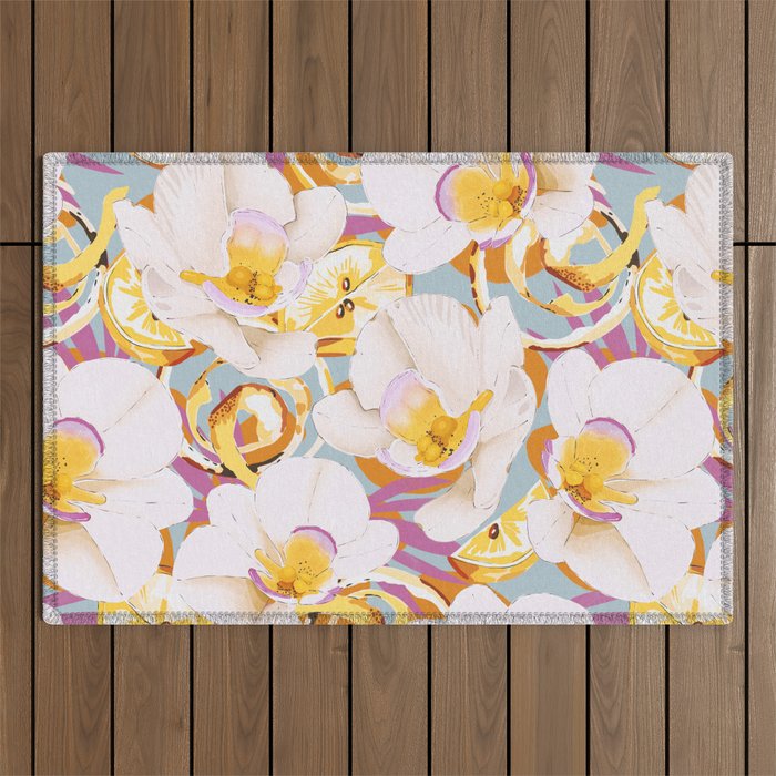Lemons among the exotic flowers 4 Outdoor Rug Gallery Image 1