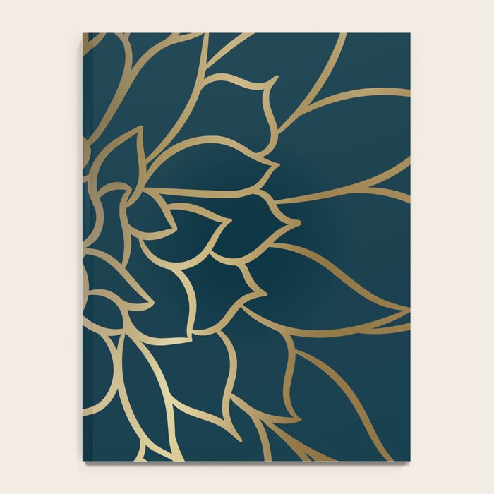 Festive, Floral Prints, Line Art, Dark Teal and Gold Notebook Gallery Image 4