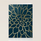 Festive, Floral Prints, Line Art, Dark Teal and Gold Stationery Card Gallery Image 2