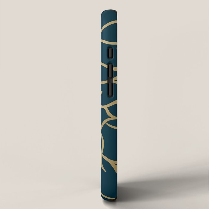 Festive, Floral Prints, Line Art, Dark Teal and Gold iPhone Case Gallery Image 2