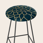 Festive, Floral Prints, Line Art, Dark Teal and Gold Stool Gallery Image 2