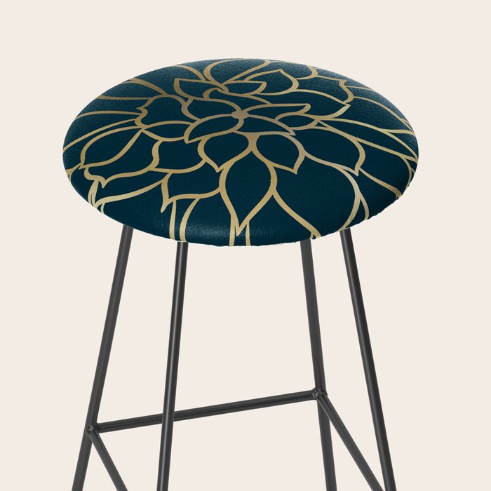 Festive, Floral Prints, Line Art, Dark Teal and Gold Stool Gallery Image 2