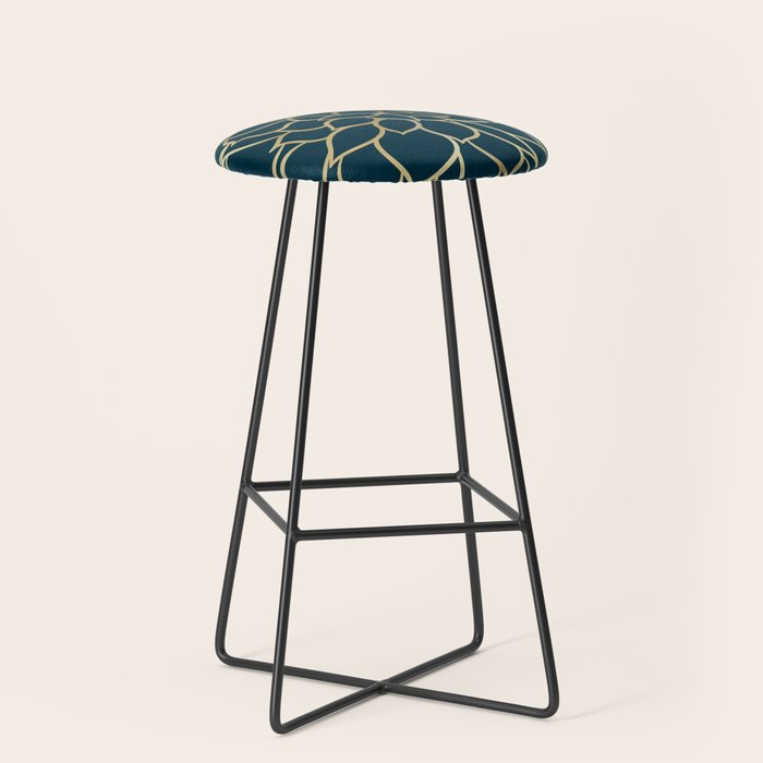 Festive, Floral Prints, Line Art, Dark Teal and Gold Stool Gallery Image 1