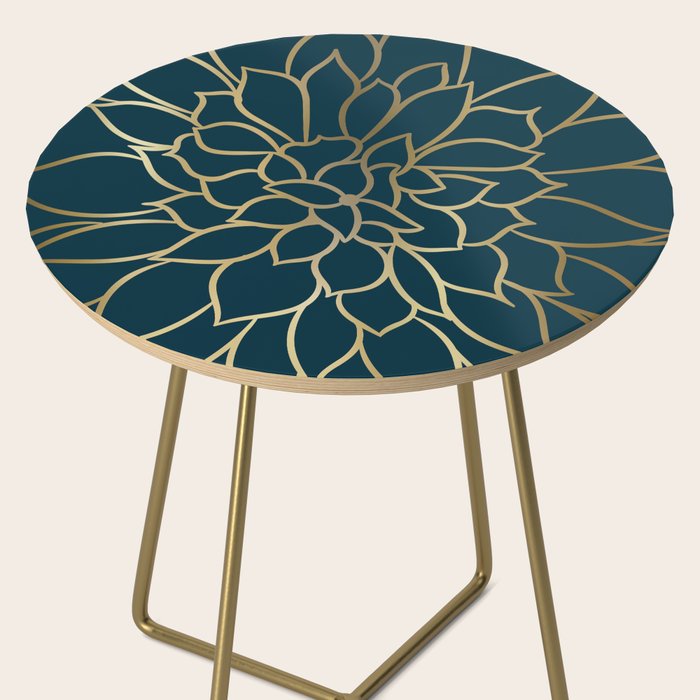 Festive, Floral Prints, Line Art, Dark Teal and Gold Side Table Gallery Image 2