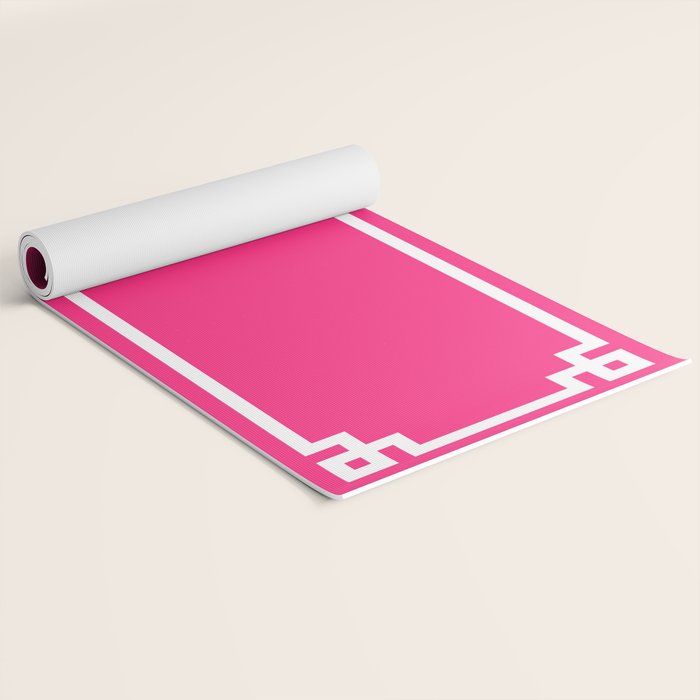 Light Hot Pink and White Greek Key Yoga Mat Gallery Image 2