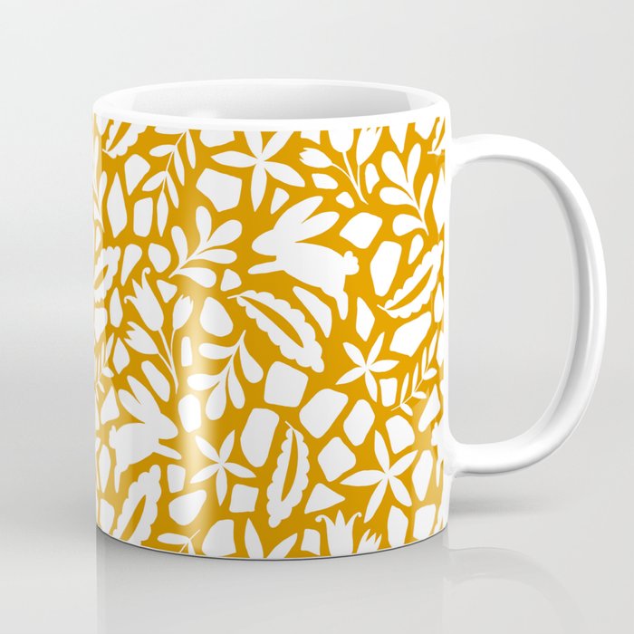Folk Art Bunnies - Ochre and white Coffee Mug Gallery Image 1