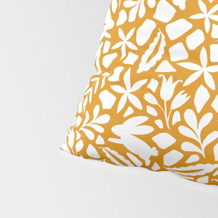 Folk Art Bunnies - Ochre and white Pillow Sham Gallery Image 4