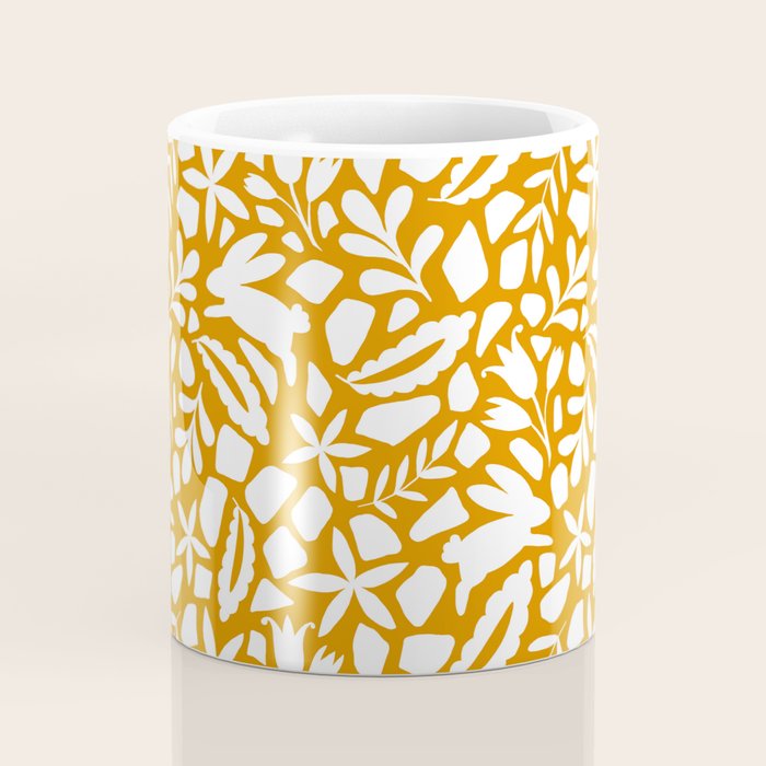 Folk Art Bunnies - Ochre and white Coffee Mug Gallery Image 4