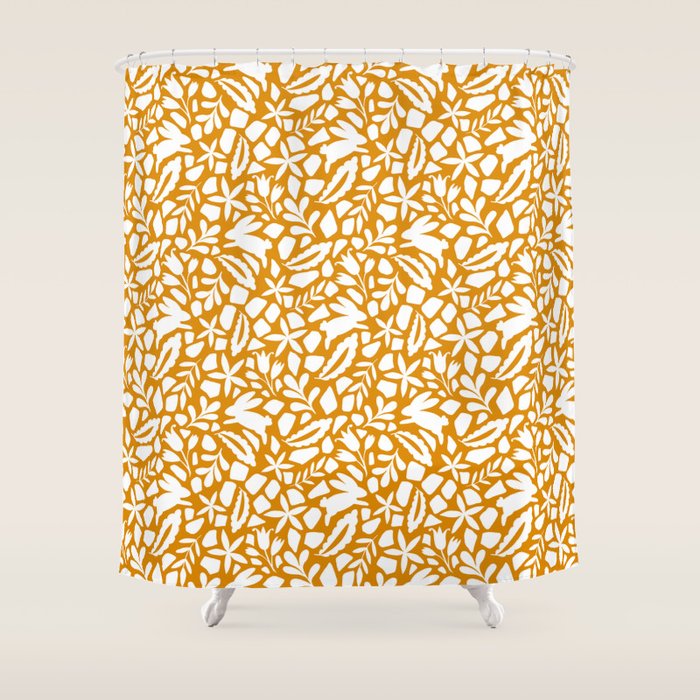 Folk Art Bunnies - Ochre and white Shower Curtain Gallery Image 1