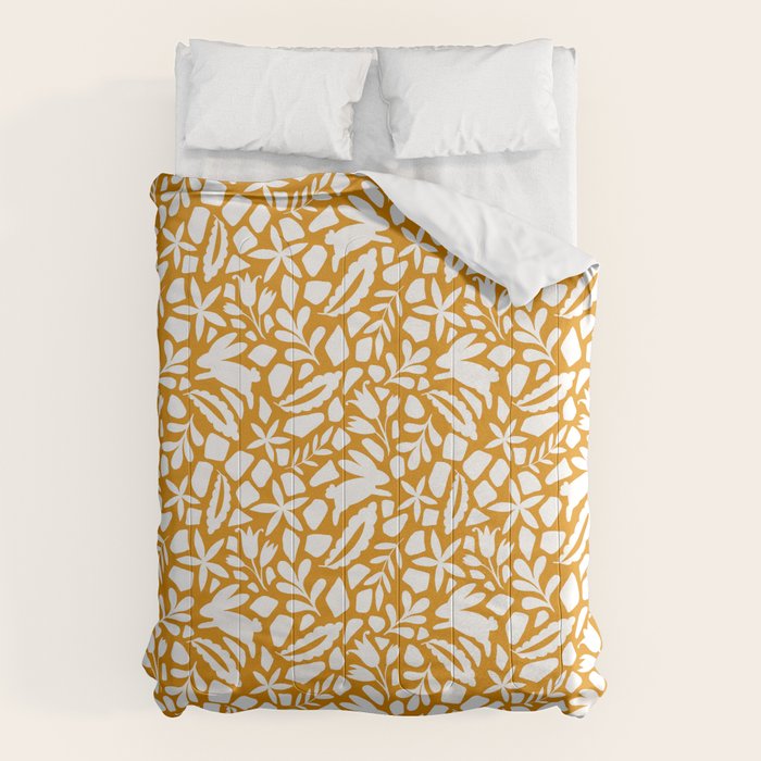 Folk Art Bunnies - Ochre and white Comforter Gallery Image 1