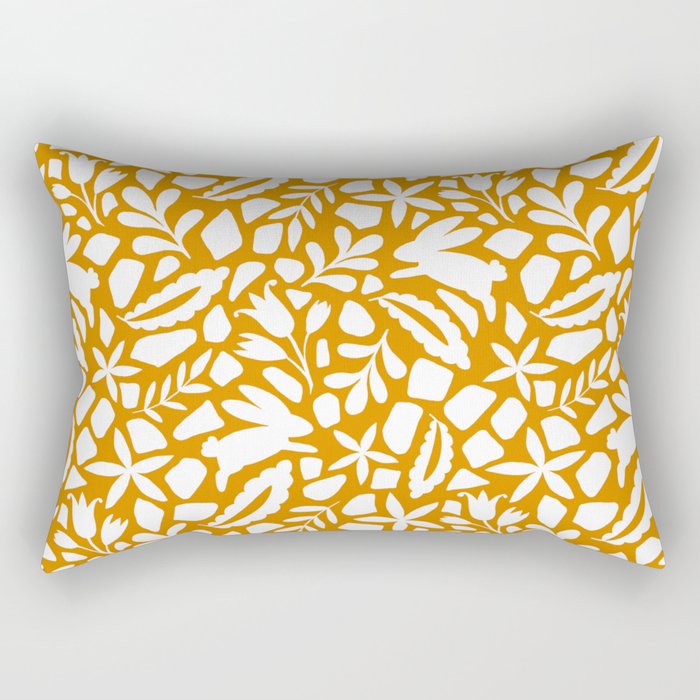 Folk Art Bunnies - Ochre and white Rectangular Pillow Gallery Image 2