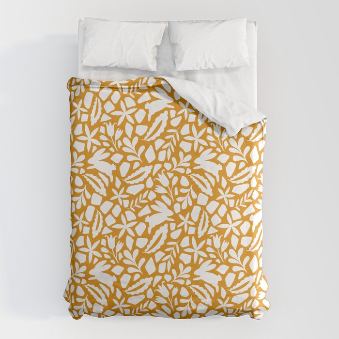 Folk Art Bunnies - Ochre and white Duvet Cover Gallery Image 6