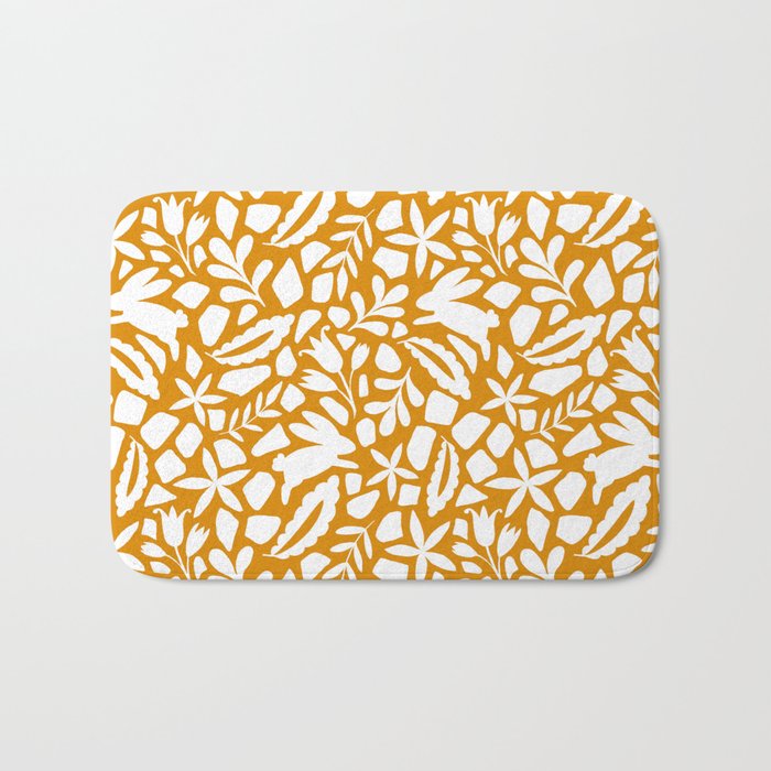 Folk Art Bunnies - Ochre and white Bath Mat Gallery Image 1