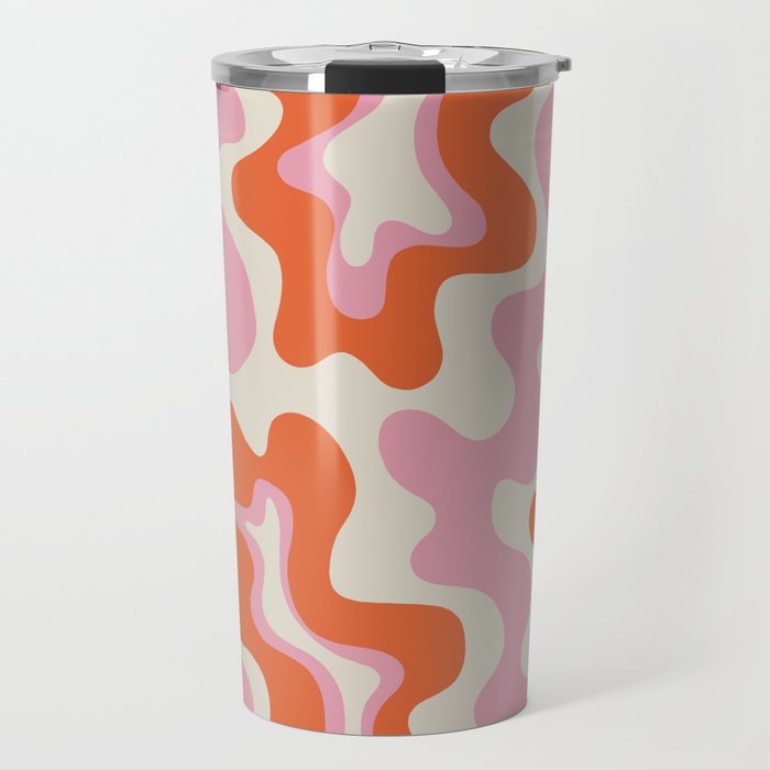 Pink and orange retro style liquid swirls Travel Mug Gallery Image 1