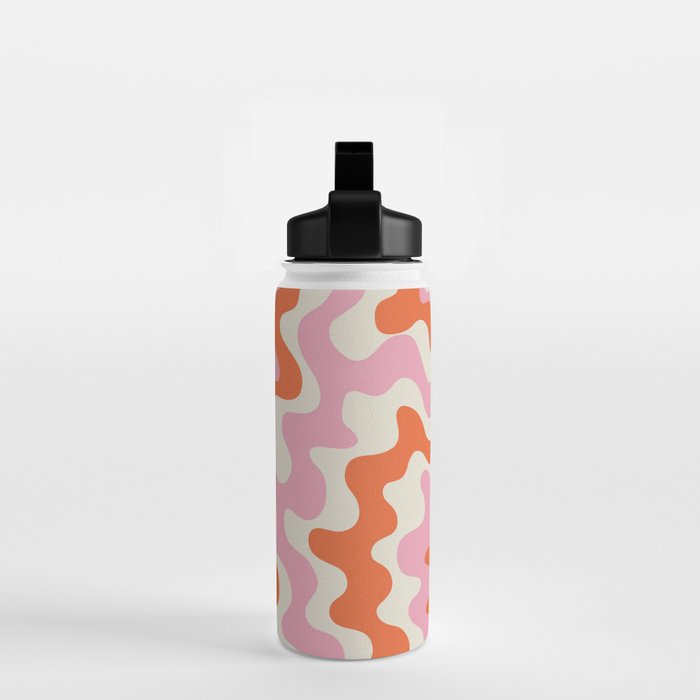 Pink and orange retro style liquid swirls Water Bottle Gallery Image 2