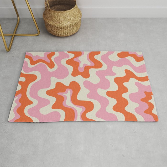Pink and orange retro style liquid swirls Rug Gallery Image 1