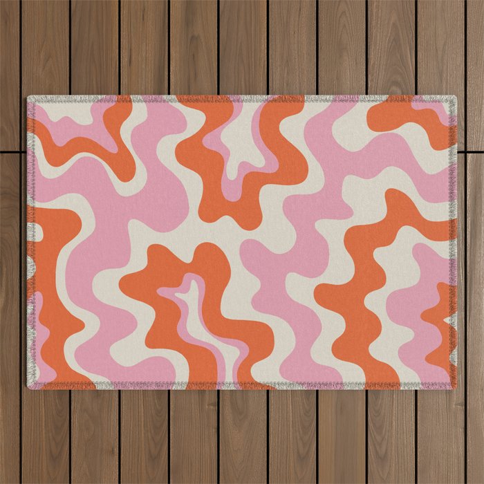 Pink and orange retro style liquid swirls Outdoor Rug Gallery Image 1