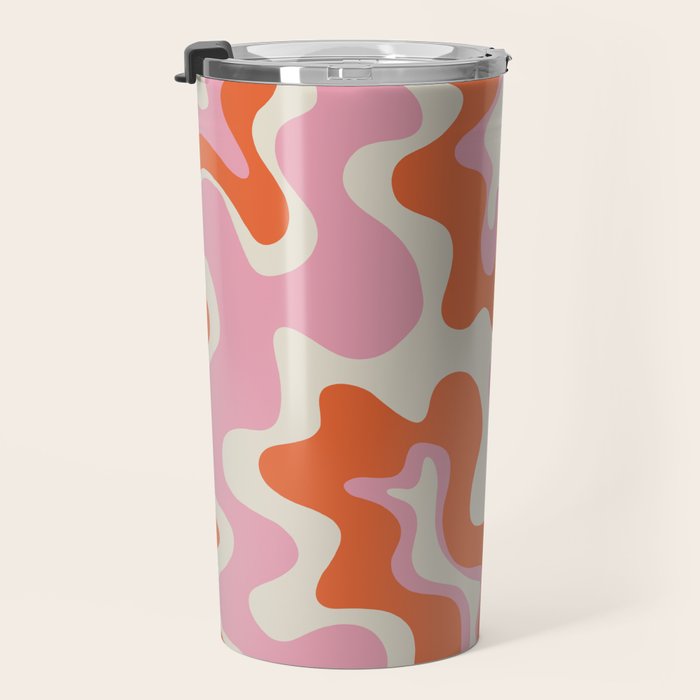 Pink and orange retro style liquid swirls Travel Mug Gallery Image 3
