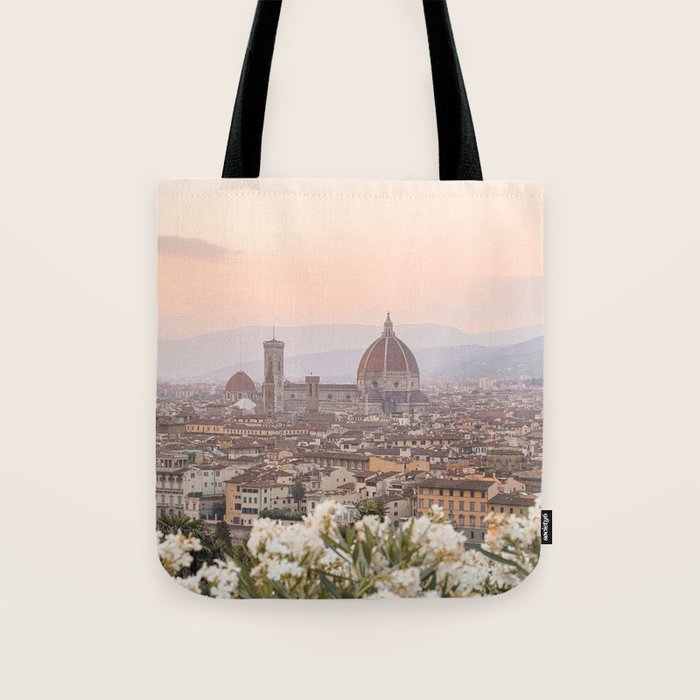 Sunset In Florence, Tuscany Photo | Il Duomo Cathedral In Soft Pastel Colors Art Print | Italy Travel Photography Tote Bag Gallery Image 1