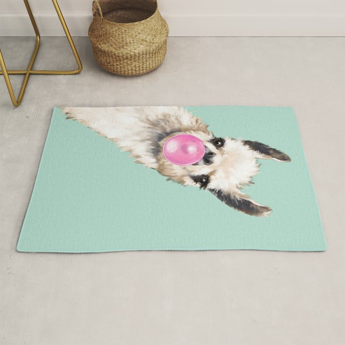 Bubblegum Sneaky Llama in Green Rug Gallery Image 1