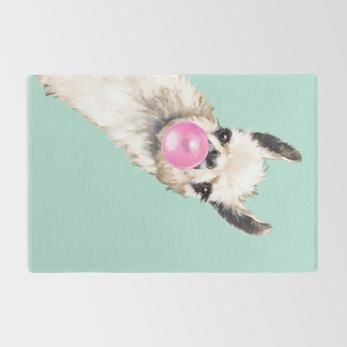 Bubblegum Sneaky Llama in Green Rug Gallery Image 2