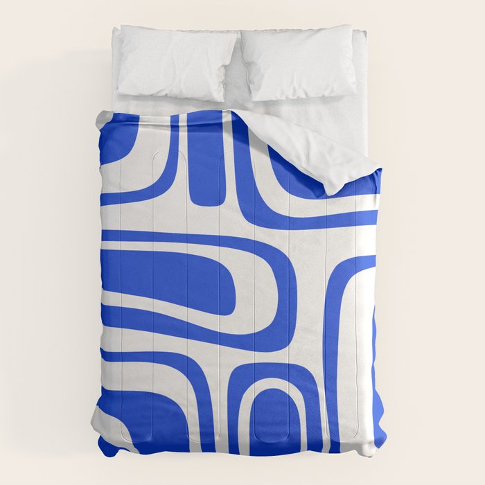 Palm Springs Mid-Century Modern Abstract Minimalist Pattern Royal Blue and White Comforter Gallery Image 1