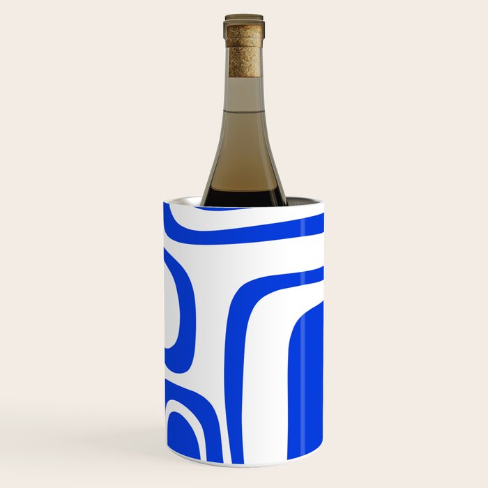 Palm Springs Mid-Century Modern Abstract Minimalist Pattern Royal Blue and White Wine Chiller Gallery Image 3
