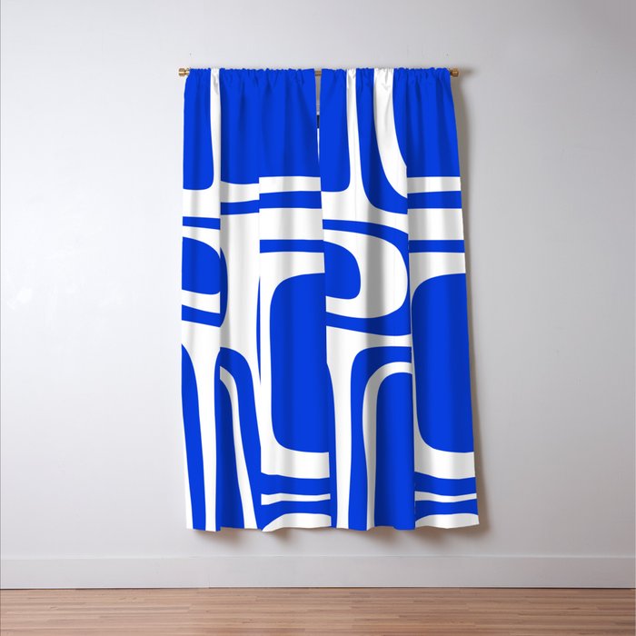Palm Springs Mid-Century Modern Abstract Minimalist Pattern Royal Blue and White Window Curtain Gallery Image 3
