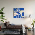 Palm Springs Mid-Century Modern Abstract Minimalist Pattern Royal Blue and White Wood Wall Art Gallery Image 2