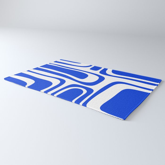 Palm Springs Mid-Century Modern Abstract Minimalist Pattern Royal Blue and White Rug Gallery Image 3