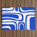 Palm Springs Mid-Century Modern Abstract Minimalist Pattern Royal Blue and White Outdoor Rug Gallery Image 1