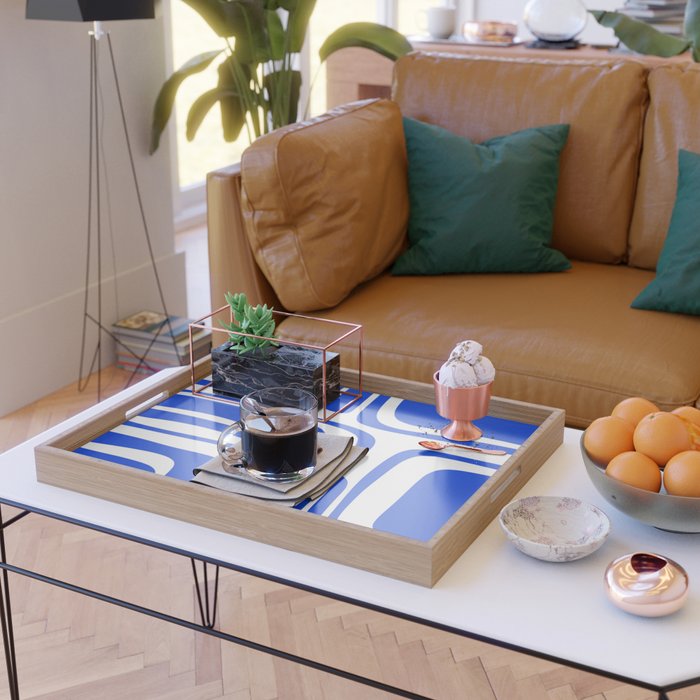 Palm Springs Mid-Century Modern Abstract Minimalist Pattern Royal Blue and White Serving Tray Gallery Image 2