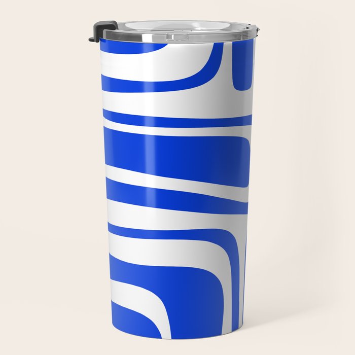 Palm Springs Mid-Century Modern Abstract Minimalist Pattern Royal Blue and White Travel Mug Gallery Image 3