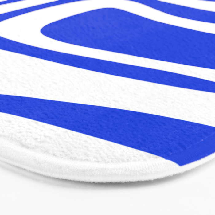 Palm Springs Mid-Century Modern Abstract Minimalist Pattern Royal Blue and White Bath Mat Gallery Image 3