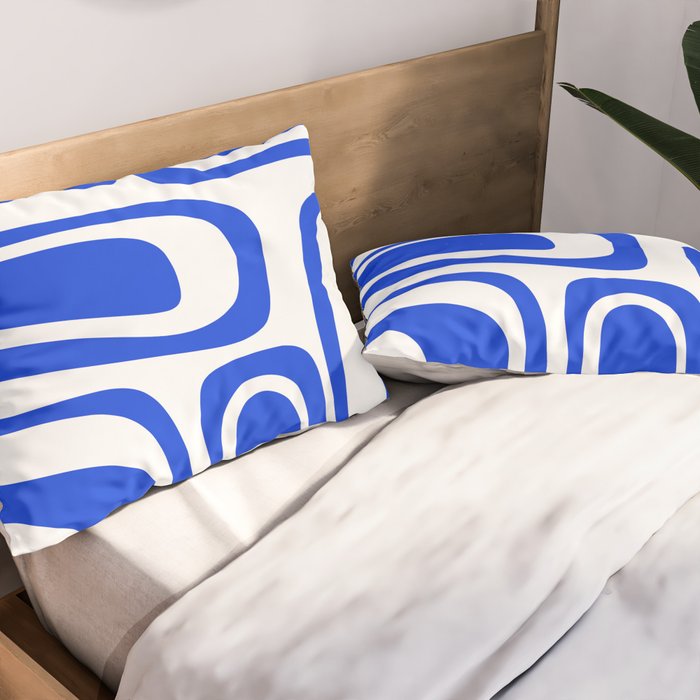 Palm Springs Mid-Century Modern Abstract Minimalist Pattern Royal Blue and White Pillow Sham Gallery Image 2