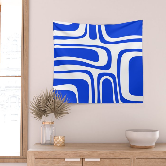 Palm Springs Mid-Century Modern Abstract Minimalist Pattern Royal Blue and White Wall Tapestry Gallery Image 2