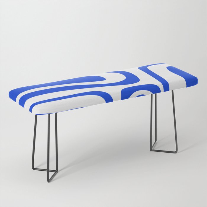 Palm Springs Mid-Century Modern Abstract Minimalist Pattern Royal Blue and White Bench Gallery Image 1