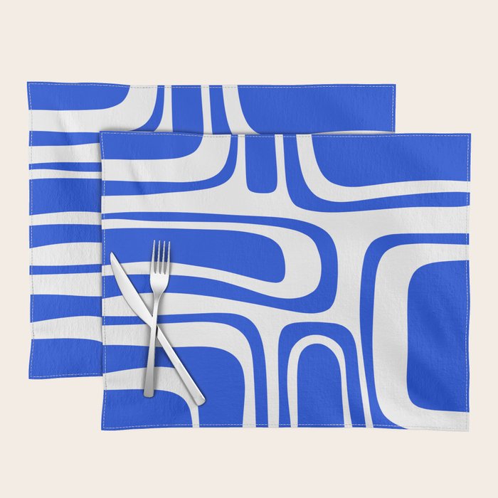 Palm Springs Mid-Century Modern Abstract Minimalist Pattern Royal Blue and White Placemat Gallery Image 1