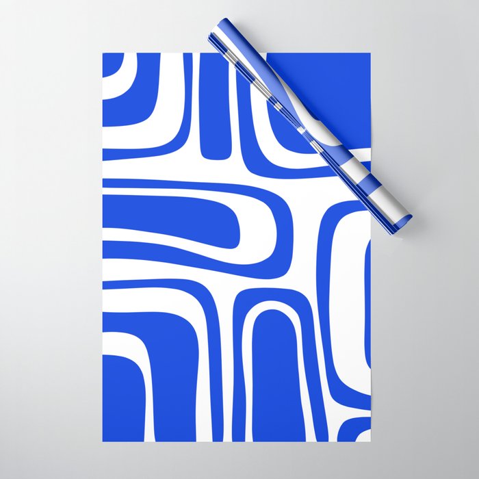 Palm Springs Mid-Century Modern Abstract Minimalist Pattern Royal Blue and White Wrapping Paper Gallery Image 1