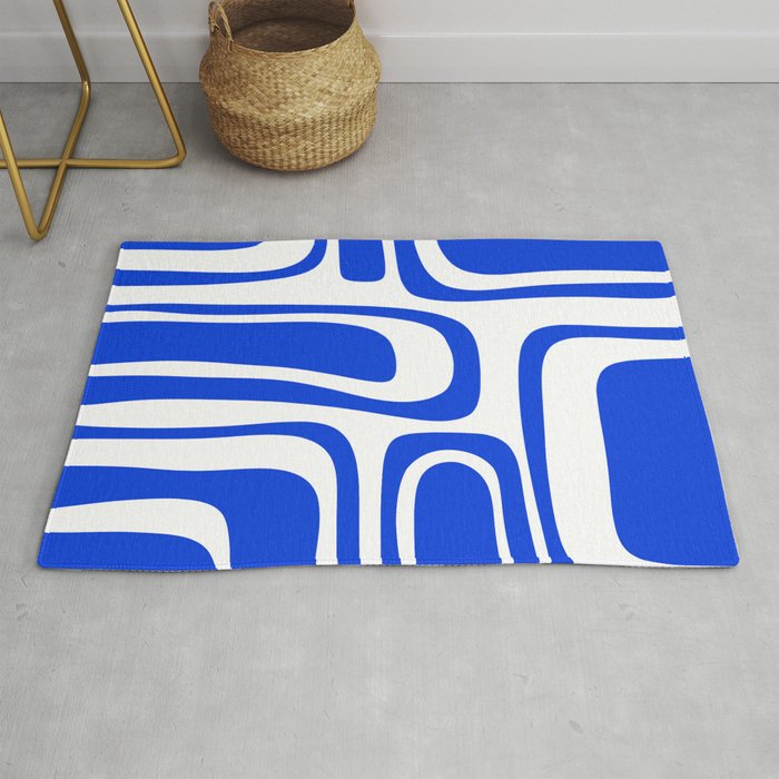 Palm Springs Mid-Century Modern Abstract Minimalist Pattern Royal Blue and White Rug Gallery Image 1
