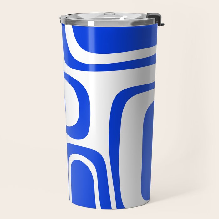 Palm Springs Mid-Century Modern Abstract Minimalist Pattern Royal Blue and White Travel Mug Gallery Image 2