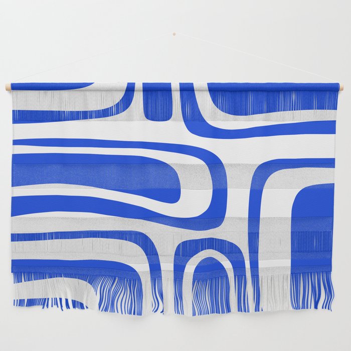 Palm Springs Mid-Century Modern Abstract Minimalist Pattern Royal Blue and White Wall Hanging Gallery Image 1
