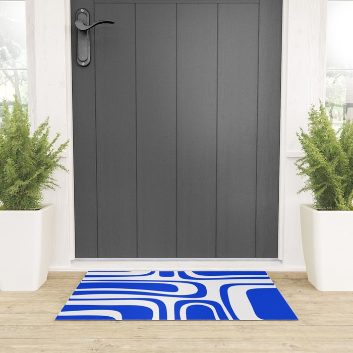 Palm Springs Mid-Century Modern Abstract Minimalist Pattern Royal Blue and White Welcome Mat Gallery Image 3