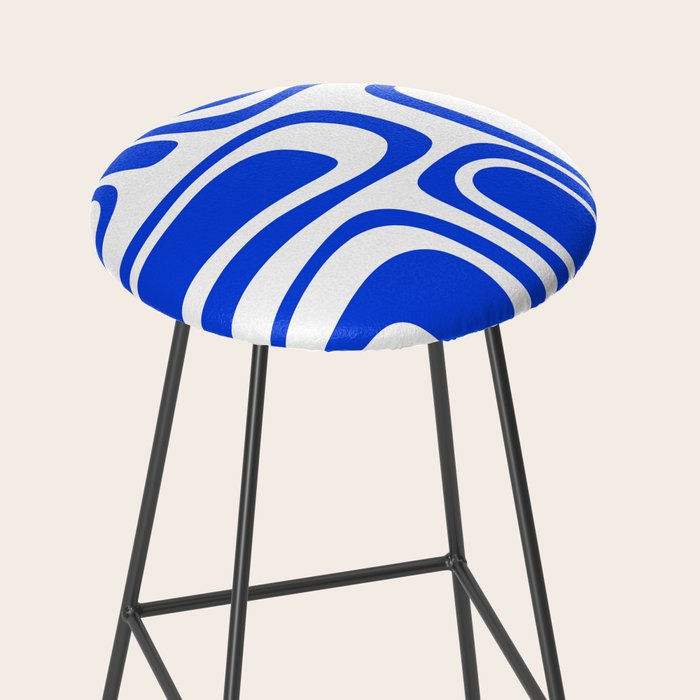 Palm Springs Mid-Century Modern Abstract Minimalist Pattern Royal Blue and White Stool Gallery Image 2