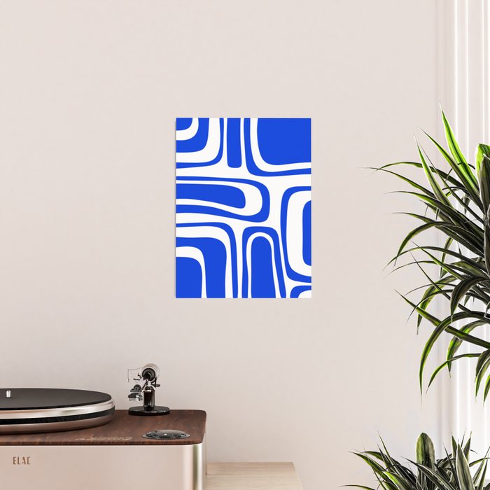 Palm Springs Mid-Century Modern Abstract Minimalist Pattern Royal Blue and White Poster Gallery Image 2