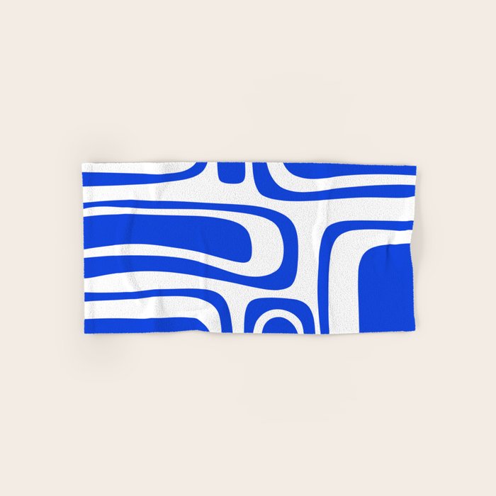 Palm Springs Mid-Century Modern Abstract Minimalist Pattern Royal Blue and White Bath Towel Gallery Image 1