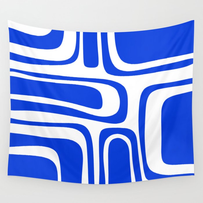 Palm Springs Mid-Century Modern Abstract Minimalist Pattern Royal Blue and White Wall Tapestry Gallery Image 4