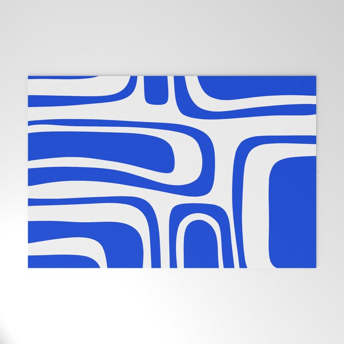 Palm Springs Mid-Century Modern Abstract Minimalist Pattern Royal Blue and White Welcome Mat Gallery Image 1